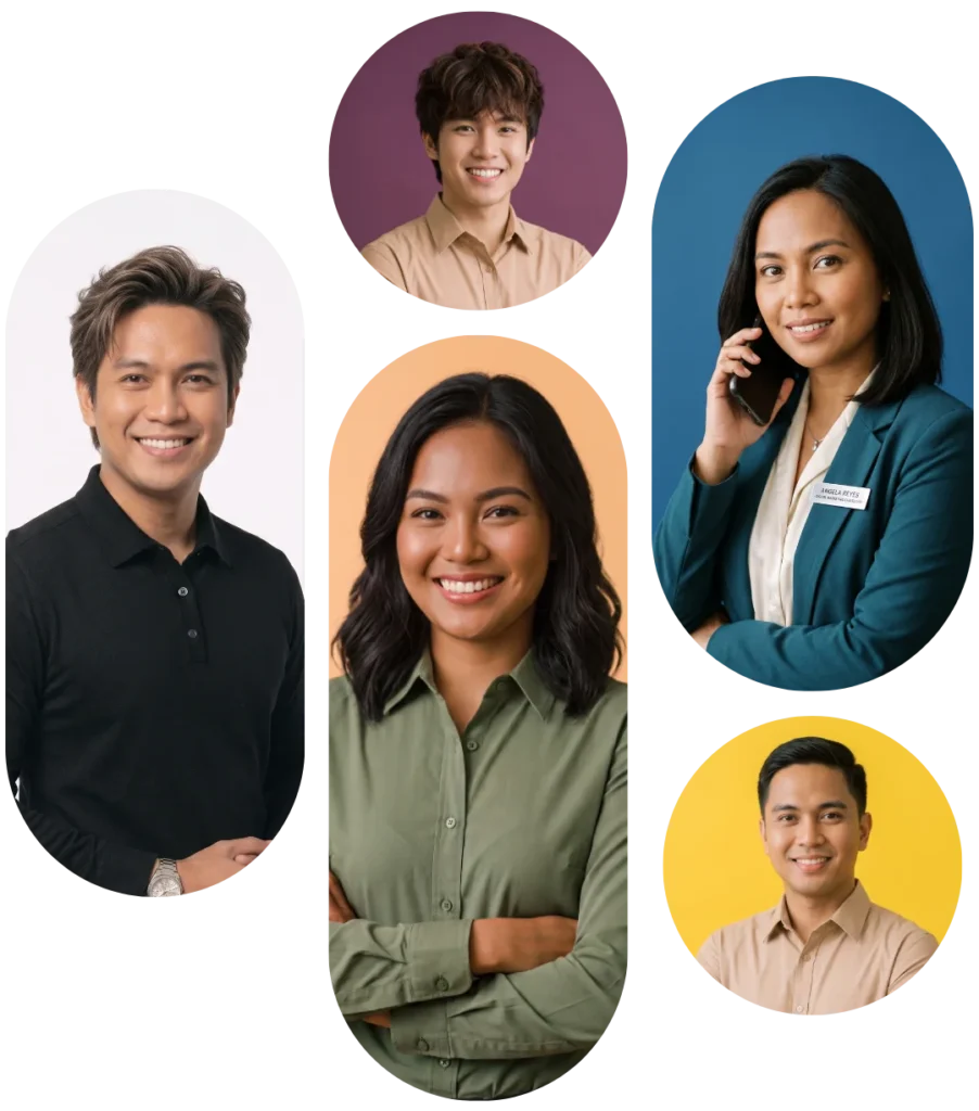 A collage of five smiling professionals.
